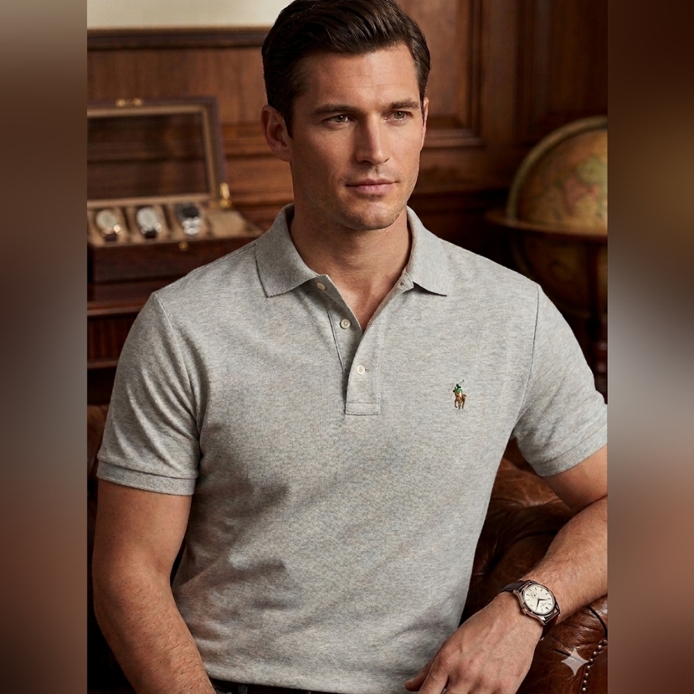 Polo Ralph Lauren Men's Custom Slim Fit Polo Shirt Heather Grey XXL - Picture 1 of 9